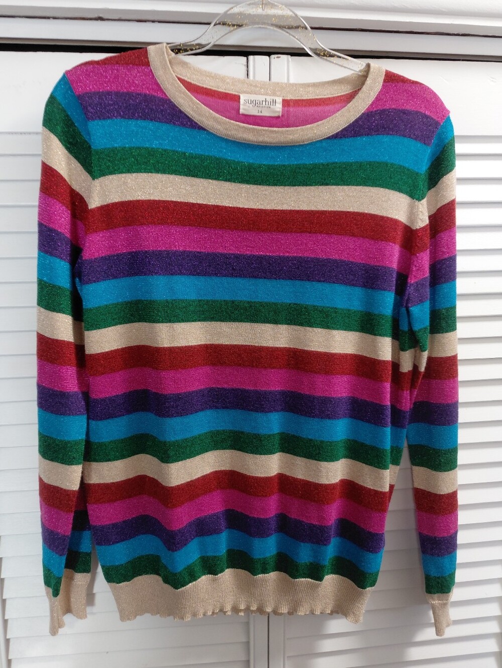Sugarhill Brighton Multicolor Sparkly Stripe Crewneck Sweater